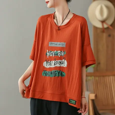 dza字母纯棉短袖T恤女2023夏季薄款圆领打底体恤宽松显瘦套头上衣商品大图