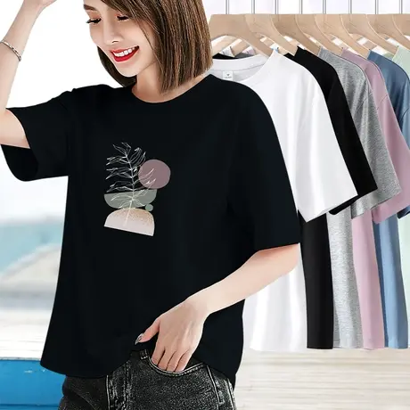 宽松t恤女夏季休闲女装2023年新款纯棉短袖上衣夏款半袖体恤夏装图片