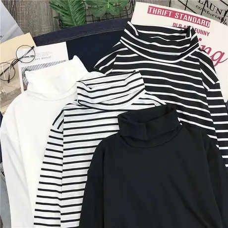 2023早秋新款春秋冬宽松加绒打底衫女装ins潮韩版秋衣长袖t恤高领图片