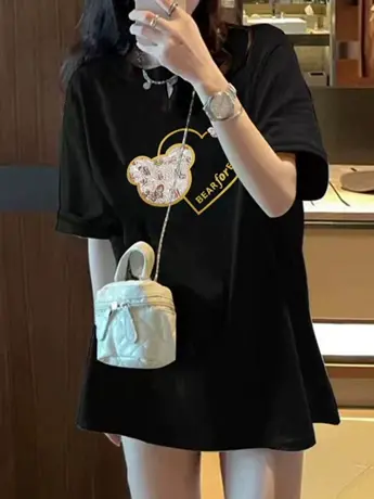 美式复古正肩白色仿棉短袖t恤女夏季宽松韩版潮oversize百搭上衣商品大图