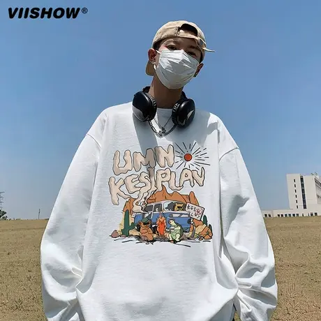 VIISHOW长袖t恤男美式卫衣男秋季重磅纯棉oversize百搭宽松上衣商品大图