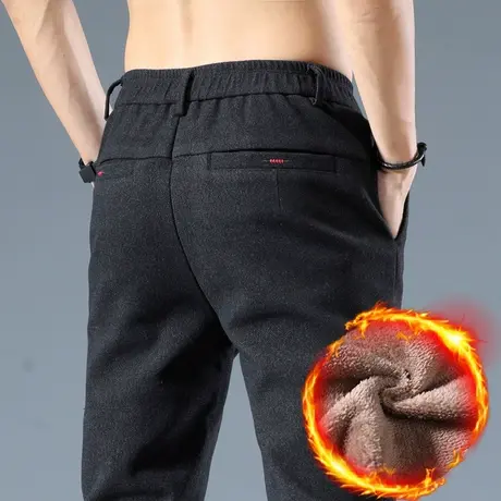 秋冬季加厚毛呢休闲长裤子男士2023新款冬裤加绒冬装棉裤保暖外穿商品大图