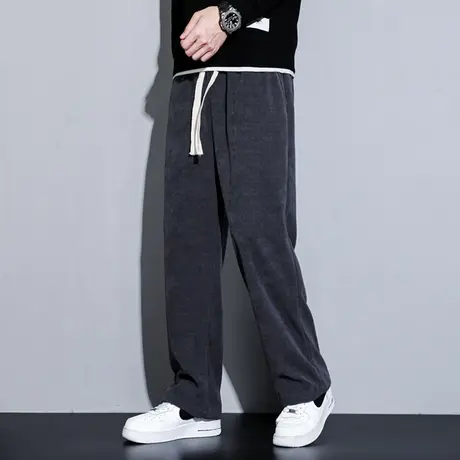 大码博澳绒雪尼尔卫裤男士宽松垂感潮长裤休闲直筒灯芯绒运动裤子商品大图