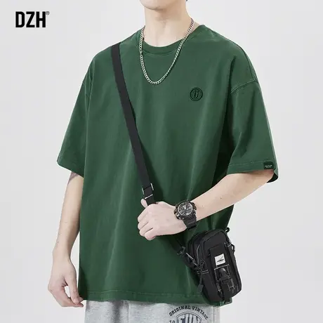 男士绿色t恤男短袖男款夏季纯棉潮牌半袖上衣男装2023新款体恤tee商品大图