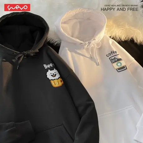 悦游 猫巴克狗啤酒 宽松连帽卫衣原创小众情侣装卡通趣味日系图片