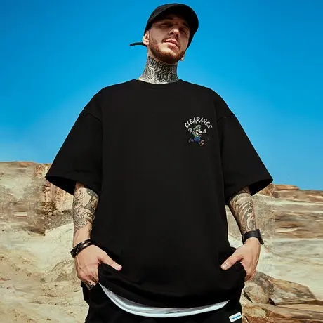 胖子宽松T恤日系短袖男加肥加大五分袖纯棉肥佬大码男装夏季半袖商品大图