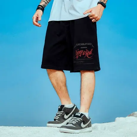 男裤胖子纯棉加肥加大码宽松加肥加大潮牌运动五分裤情侣短裤夏季商品大图