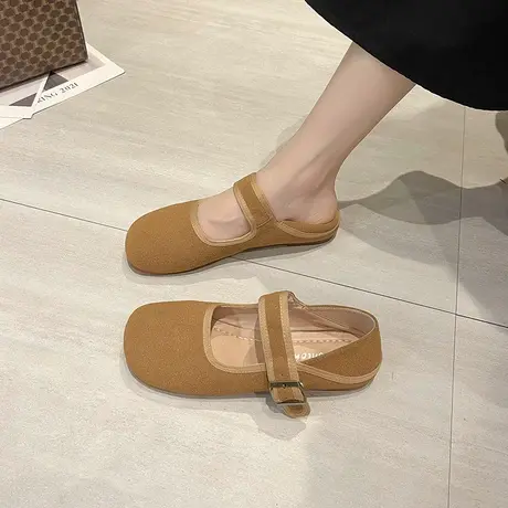 永希方头浅口单鞋女2023年春秋新款仙女风舒适平底不累脚玛丽珍鞋商品大图