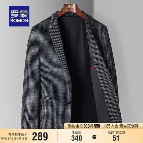 罗蒙男士西服商务修身单西外套春季新款中青年休闲百搭格子西装男图片