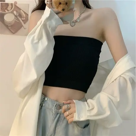 黑色抹胸上衣吊带背心女内搭带胸垫无肩带裹胸打底衫防走光夏外穿商品大图