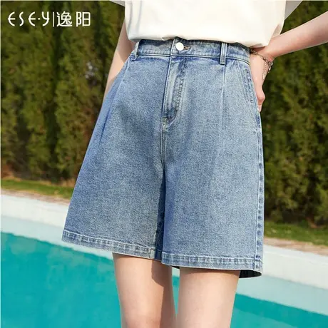 逸阳五分牛仔短裤女2023夏季新款A字版高腰显瘦直筒阔腿裤子商品大图