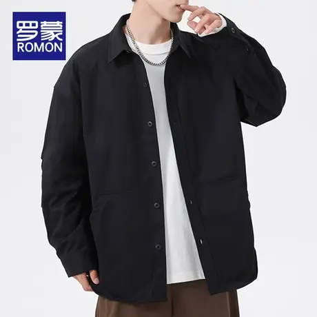 罗蒙长袖衬衫春秋季2024新款男士休闲外套春秋潮流百搭工装衬衣男图片