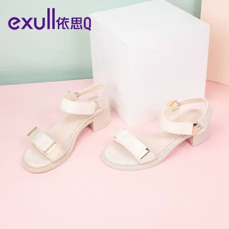 依思q凉鞋女秋季新款仙女风中跟粗跟鞋子潮一字扣真皮纯色高跟鞋图片