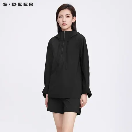 sdeer圣迪奥秋装休闲高领连帽拼接长袖衬衫女S22180508商品大图