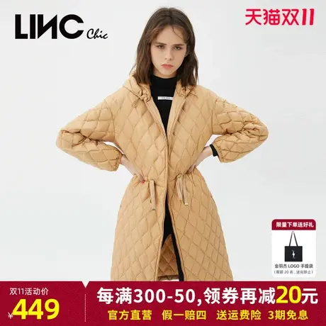 商场同款LINC金羽杰2023年冬新款反季清仓中长款连帽轻薄羽绒服女商品大图
