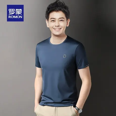 罗蒙男士短袖T恤夏季冰丝薄款圆领打底衫中年爸爸上衣服半袖体恤图片