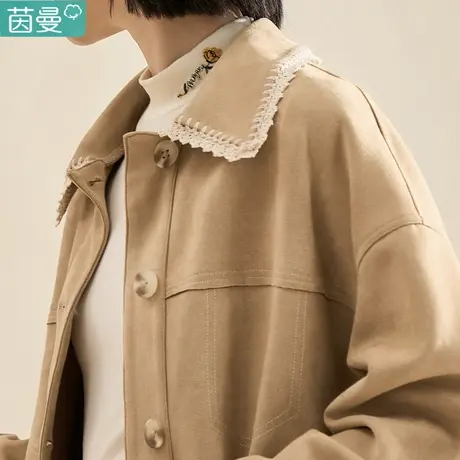 茵曼旗舰店气质麂皮绒外套女2023春季新款显瘦田园休闲短款上衣图片