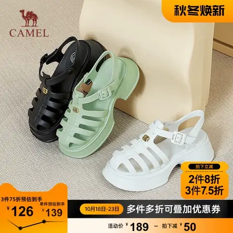 骆驼女鞋2023新款夏季猪笼鞋女时尚经典厚底包头凉鞋粗跟罗马凉鞋图片