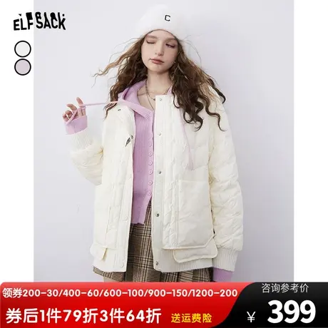 妖精的口袋轻薄羽绒服外套女2023冬季新款宽松圆领鸭绒休闲外套商品大图