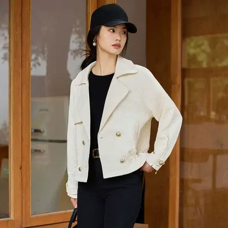 时尚气质短款风衣2023年秋季新款淑女温柔西装领宽松显瘦通勤外套商品大图
