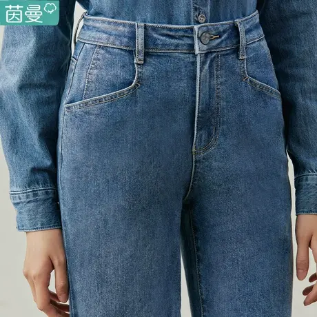 茵曼直筒牛仔裤女2023年新款春秋款冬季复古蓝色高腰窄版长裤子图片