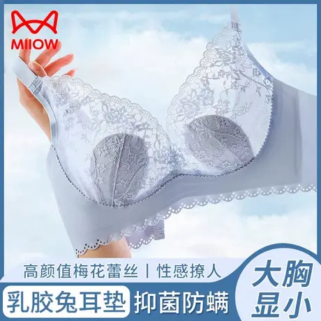 猫人内衣女大胸显小胸罩兔耳朵超薄款夏季透气蕾丝无钢圈无痕文胸图片