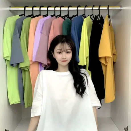 2023年春夏季新款小众设计感宽松纯色白色上衣短袖t恤情侣女装ins商品大图