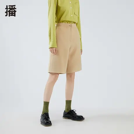 播2023秋季新款休闲短裤高腰女裤羊毛呢五分直筒裤女BDO4KD0324商品大图