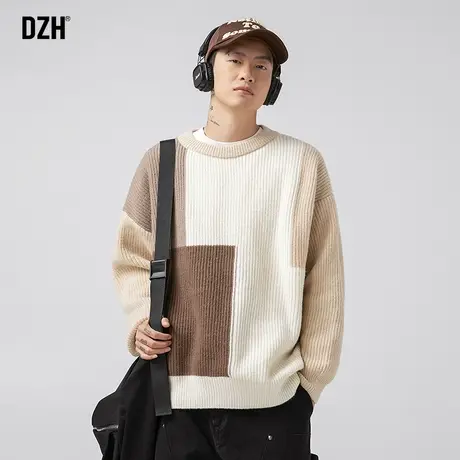 男士色块拼接毛衣男秋冬季2023新款日系潮牌情侣针织衫高级感衣服商品大图