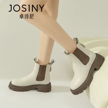 卓诗尼真皮马丁靴女2023年冬新款厚底显瘦中筒靴厚款切尔西短靴子商品大图
