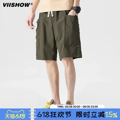 VIISHOW夏季日系抽绳松紧工装运动五分裤男复古潮牌宽松百搭短裤商品大图