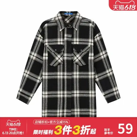 美特斯邦威通勤休闲格纹呢衬衣外套女秋冬潮流时尚宽松舒适上衣女图片