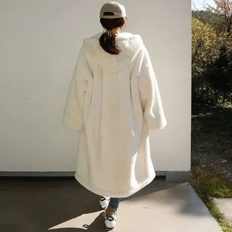 仿兔毛连帽中长款外套棉衣加厚棉服韩版宽松大码时尚休闲棉袄ins图片