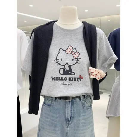 超甜少女心卡通印花圆领T恤上衣春夏新款半袖减龄百搭短袖配发圈图片