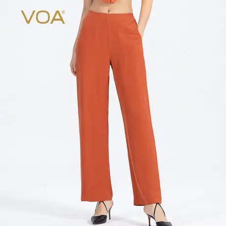 VOA40姆米重磅真丝棕红后腰松紧侧插口袋加厚简约时尚直筒西装裤图片