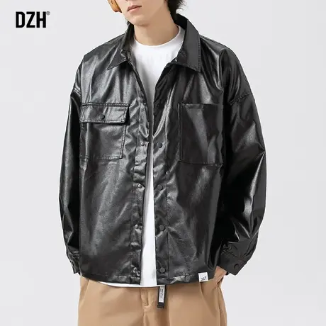 男士黑色皮衣外套潮牌男高级感轻熟风痞帅男装翻领机车皮夹克美式商品大图