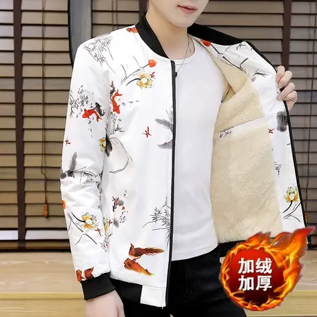 加绒加厚男士外套秋冬季上衣服潮流冲锋衣男装冬装2023年新款夹克商品大图