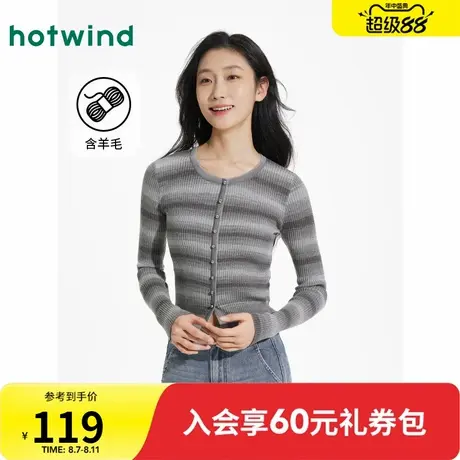 热风针织衫2025年春季新款女士渐变针织衫圆领修身内搭打底衫长袖商品大图