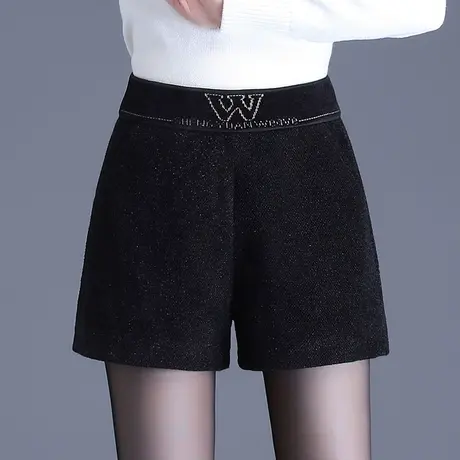 时尚高腰a字短裤阔腿裤女2023新款秋冬外穿厚款雪尼尔通勤休闲裤商品大图