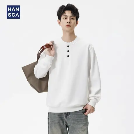 hansca美式复古亨利领套头卫衣男2025秋季新款宽松百搭慵懒风上衣商品大图