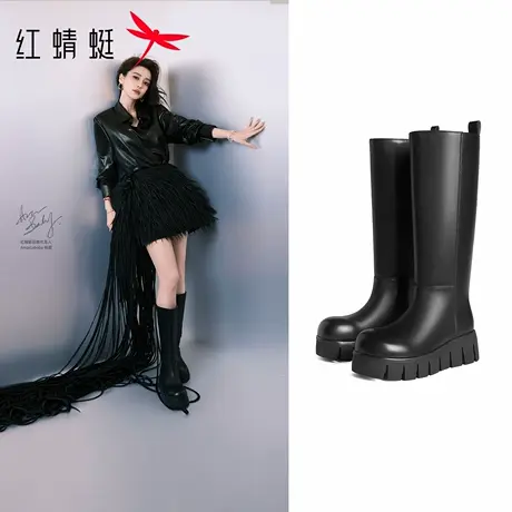 红蜻蜓卡皮巴拉baby同款骑士靴2025秋冬新款女鞋厚底增高长筒靴女商品大图