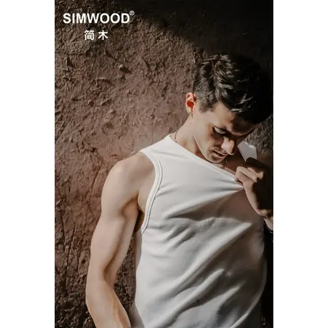 Simwood简木男装【合体版型】300g基础纯色弹力运动无袖背心男图片