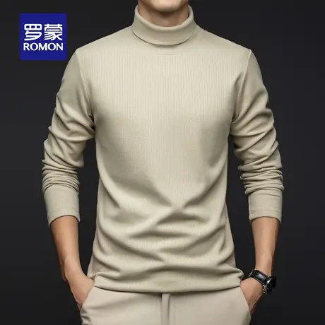 罗蒙男士纯色百搭针织衫2025秋季新款上衣时尚商务休闲毛衣打底衫商品大图