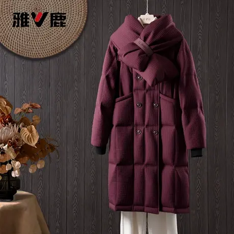 雅鹿官方冬季25女士羽绒服时尚防寒保暖中长款朦胧正品羽绒外套商品大图