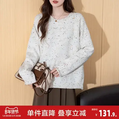 唐狮2026秋冬季毛衣女花纱设计宽松圆领套头温柔风慵懒高级感毛衣商品大图