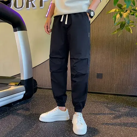 工装裤男春秋季重磅潮牌个性褶皱设计感宽松束脚哈伦裤男款休闲裤图片