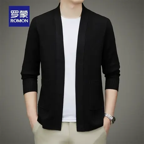 罗蒙男士时尚休闲针织开衫2023秋冬新款百搭纯色修身保暖毛衣外套图片