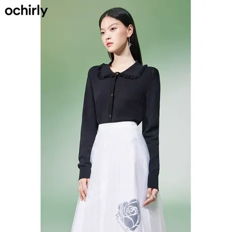 【百亿补贴官方直播】欧时力 格子花边领法式针织外套秋开衫商品大图