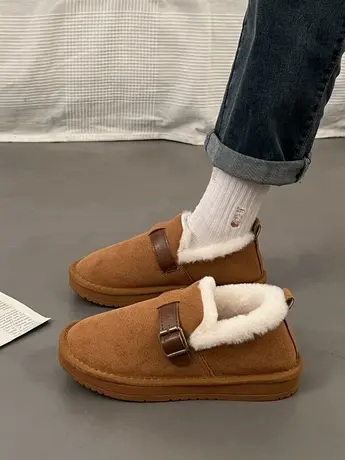 勃肯鞋女冬加绒羊羔毛毛鞋2023新款孕妇软底面包豆豆乐福雪地棉鞋商品大图