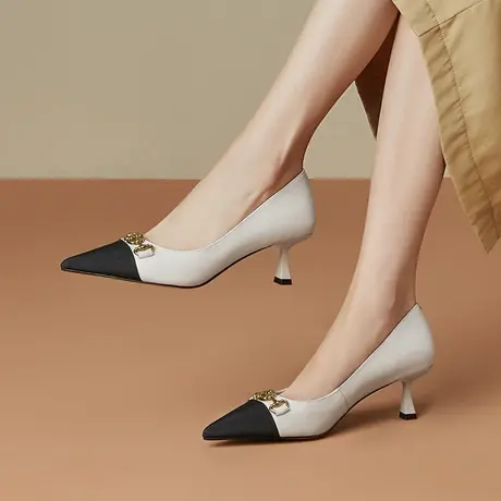真皮高跟鞋精致搭扣春秋单鞋新款OL职业风百搭森女气质女鞋香香风图片
